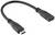 Ein USB-C-Adapterkabel mit Steckverbindung auf einer Seite und Buchse auf der anderen, vor neutralem Hintergrund.