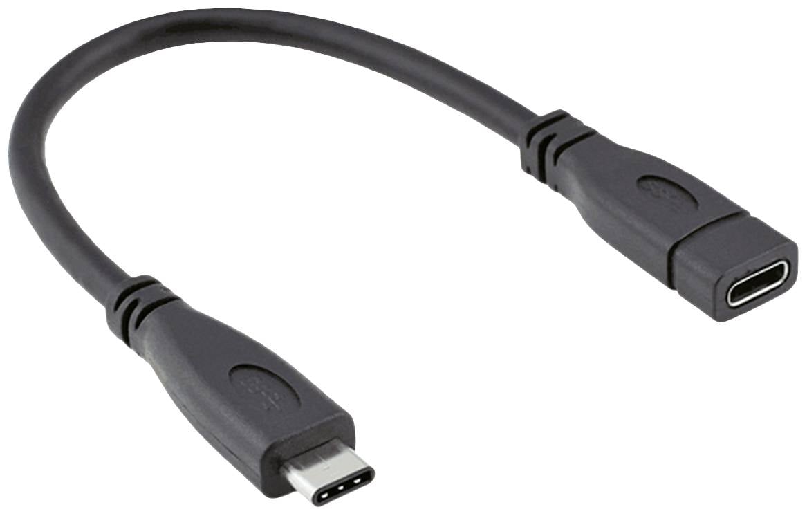 ROLINE USB 3.2 Gen 2 Typ C Kabelverlängerung, USB C-C, ST/BU, 4K UHD-1, 10Gbit/s, 100W, schwarz, 0,15 m