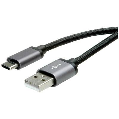 Schwarzes USB-Kabel mit USB-C- und USB-A-Stecker; geeignet zum Laden und Datenübertragung für kompatible Geräte.