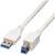 Zwei weiße USB-Kabel, Typ A und Typ B, zeigen die Anschlüsse in Nahaufnahme.