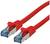 Rotes Ethernet-Kabel mit zwei RJ-45-Steckern, geeignet für Netzwerkverbindungen und Datenübertragung.