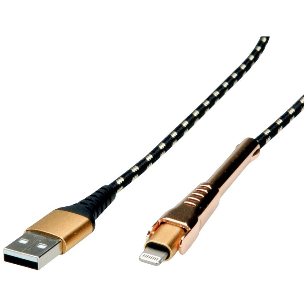 Roline 11.02.8923 USB-kabel USB 2.0 USB-A stekker, Apple Lightning stekker 1.00 m Zwart, Goud Afgesc