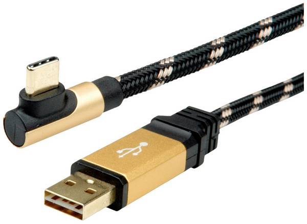 ROLINE GOLD USB 2.0 Kabel, USB-A ST reversibel - USB-C ST gewinkelt, 3 m