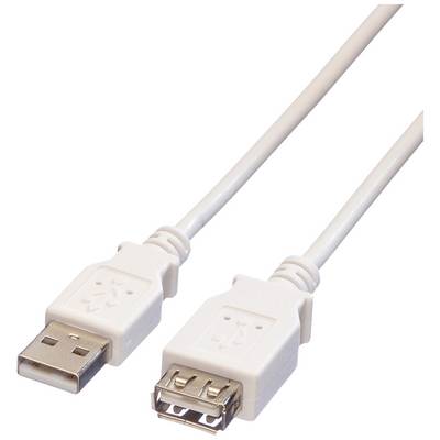 Ein weißes USB-Verlängerungskabel mit einem Standard-USB-Stecker und einer USB-Buchse auf weißem Hintergrund.