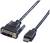 Schwarzes Kabel mit einem DVI-Anschluss auf der einen Seite und einem HDMI-Anschluss auf der anderen, zum Verbinden von Geräten.