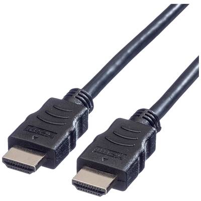 Schwarzes HDMI-Kabel mit zwei Steckern. Wird verwendet, um Audio- und Videosignale zwischen Geräten wie Computern und Fernsehern zu übertragen.