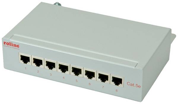ROLINE Patchpanel, 8 Ports, Cat.5e (Class D), geschirmt, grau