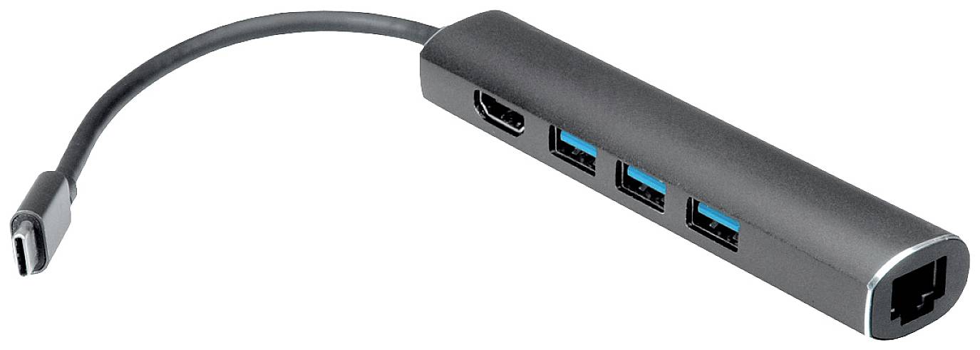 VALUE USB Typ C Dockingstation, HDMI 4K, 3x USB Typ A, Gigabit Ethernet, grau (12.99.1043)