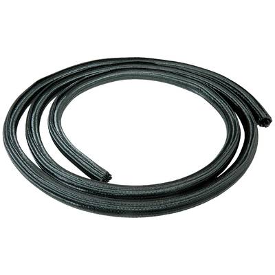 Eine schwarze, flexible Kabelummantelung aus Netzmaterial, geeignet zum Bündeln und Schützen von Kabeln in technischen oder heimischen Anwendungen.