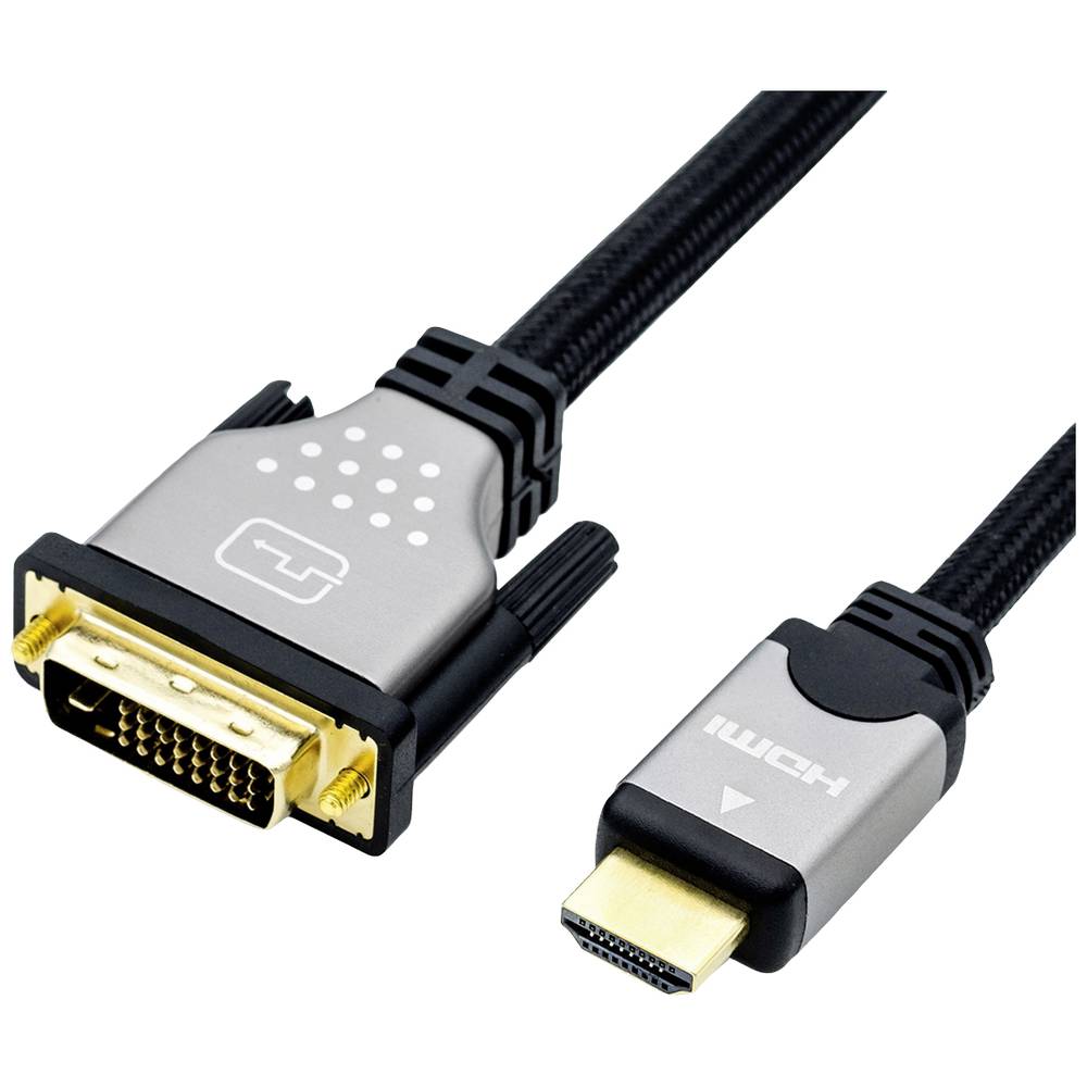Roline DVI-HDMI Aansluitkabel DVI-D 24+1-polige stekker, HDMI-A stekker 10.00 m Zwart, Zilver 11.04.