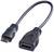 Ein kurzes HDMI-Verlängerungskabel mit einem Stecker am linken Ende und einer Buchse am rechten Ende, schwarz.