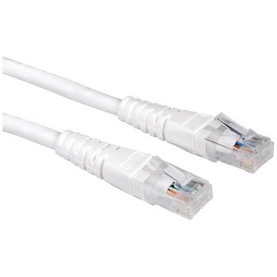 Ein weißes Ethernet-Kabel mit zwei RJ45-Steckern, das für Netzwerkverbindungen genutzt wird.