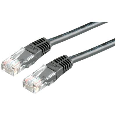 Zwei schwarze Ethernet-Kabel mit durchsichtigen RJ45-Steckern auf weißem Hintergrund.