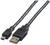 Schwarzes USB-Kabel mit Standard-USB-A-Stecker auf der einen Seite und Mini-USB-Stecker auf der anderen Seite, zur Datenverbindung.