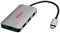 Ein USB-C Adapter-Hub mit mehreren USB-Anschlüssen, darunter USB-A und HDMI, zur Verbindung von Geräten mit einem Computer.