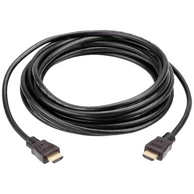 Ein schwarzes HDMI-Kabel mit zwei Steckern, aufgerollt.