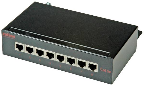 ROLINE Patchpanel, 8 Ports, Cat.5e (Class D), geschirmt, schwarz