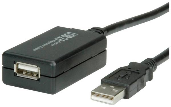VALUE USB 2.0 Verlängerung, aktiv, mit Repeater, schwarz, 12 m
