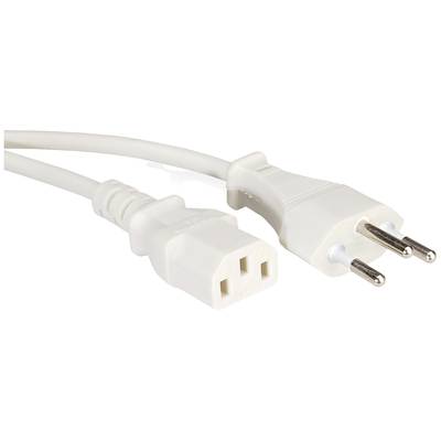 Ein weißes Netzkabel mit einem männlichen Eurostecker auf einer Seite und einer weiblichen Buchse auf der anderen Seite.