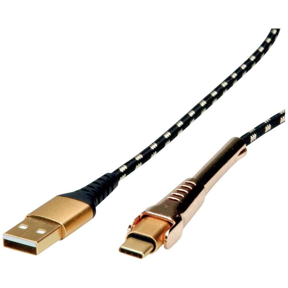 Roline 11.02.8920 USB-kabel USB 2.0 USB-A stekker, USB-C stekker 1.00 m Zwart, Goud Afgeschermd