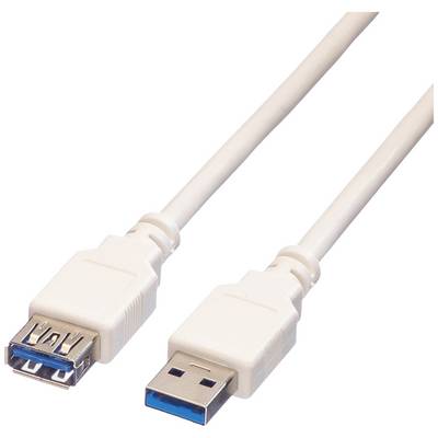 Ein weißes USB-Kabel mit einem Typ-A-Stecker an einem Ende und einer Typ-A-Buchse am anderen Ende, das zum Verbinden von Geräten dient.