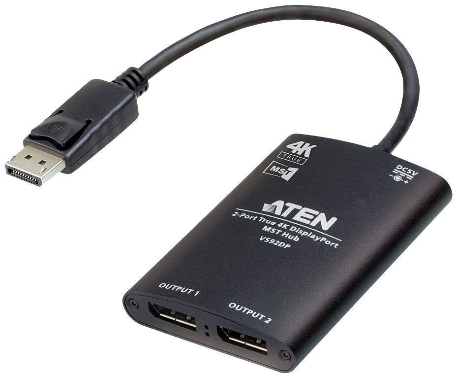 ATEN VS92DP DisplayPort-Splitter mit Aluminiumgehäuse 3840 x 2160 Pixel Schwarz