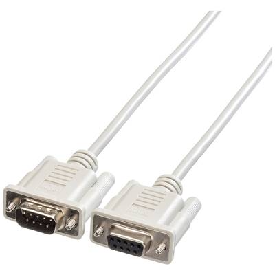 Ein graues serielles Verbindungskabel mit 9-poligem Stecker und Buchse, geeignet für Computer oder andere elektronische Geräte.
