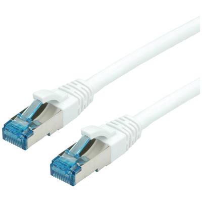 Zwei weiße Ethernet-Kabel mit blauen Steckern, nebeneinander liegend, zeigen die Verbindungsstellen für Netzwerke.