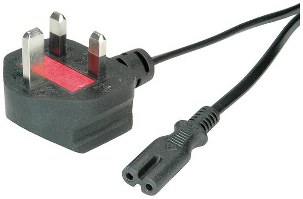 VALUE UK Netzkabel auf Kleingerätesteckdose C7, 2pol., schwarz, 1,95 m