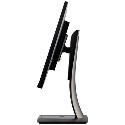 Ein Computerbildschirm von der Seite, mit schlankem Design und verstellbarem Standfuß.