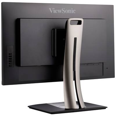 'ViewSonic'-Monitor, Rückansicht. Zeigt den Standfuß und die Anschlüsse auf der Rückseite.