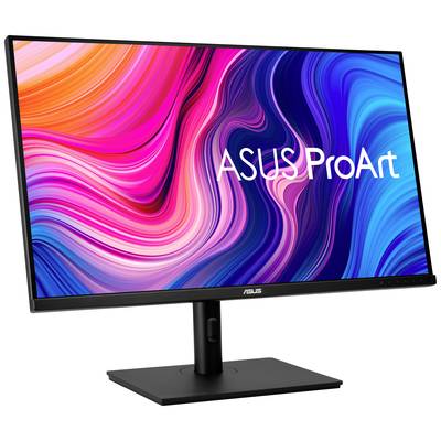 Ein ASUS ProArt Monitor mit einem lebendigen, abstrakten Farbhintergrund auf dem Bildschirm.