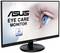 Ein ASUS-Monitor mit einem großen blauen Auge auf dem Bildschirm, daneben der Text 'ASUS Eye Care Monitor' und das TÜV Rheinland Zertifikat.