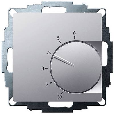Ein silberner Thermostat mit Drehknopf, der von 1 bis 6 nummeriert ist. Der Knopf ist auf Stufe 3 eingestellt.