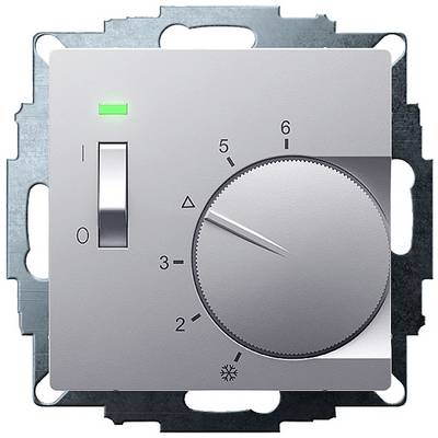 Thermostat mit Drehknopf, eingestellt auf Stufe 6, mit grünem LED-Anzeigelicht, auf Metallplatte montiert.