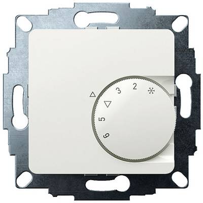 Ein weißer Thermostat mit Drehknopf zeigt Temperaturstufen von 1 bis 5. Das Symbol eines Schneeflocke kennzeichnet die kälteste Einstellung.