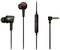 In-Ear-Kopfhörer mit Kabel, schwarzes Design, rote Akzente. Abgebildet sind Ohrhörer, Kabel und Klinkenstecker.