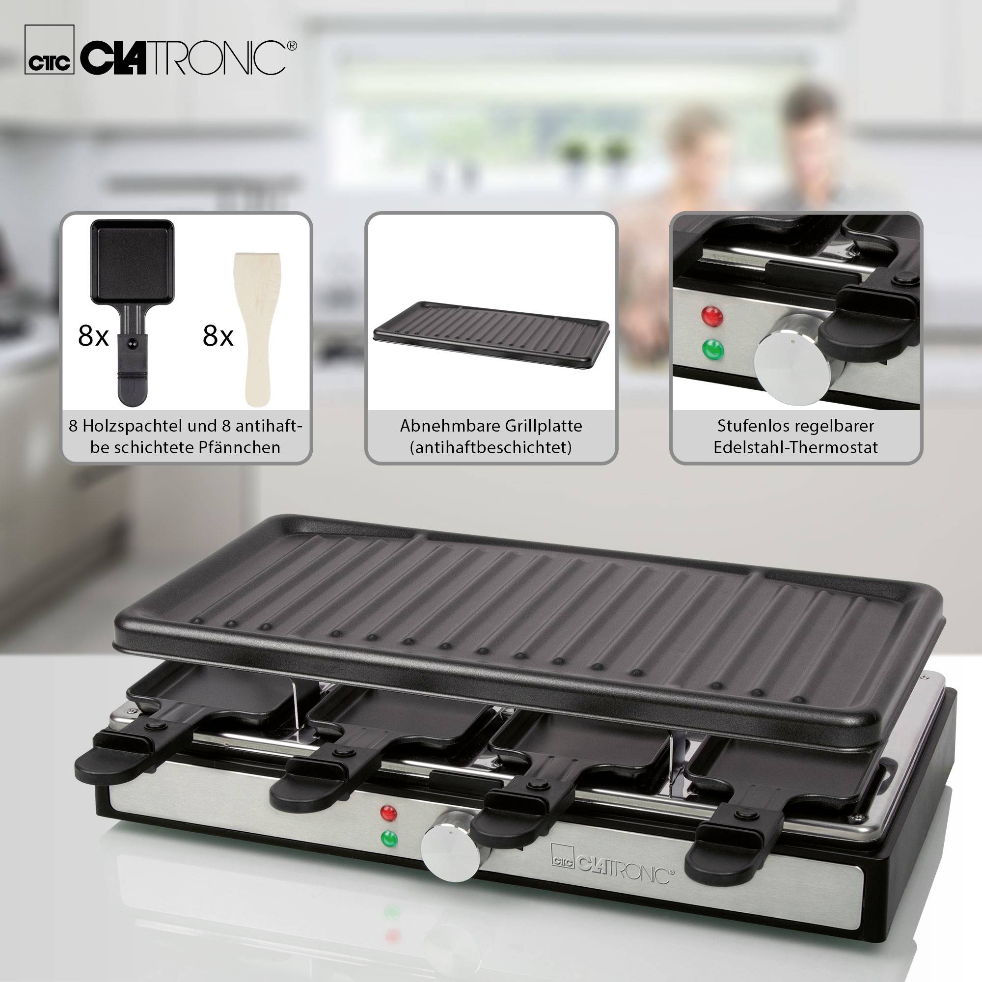 Clatronic Raclette-Grill RG 3757 schwarz, 8 Pfännchen, antihaftbeschichtet-9