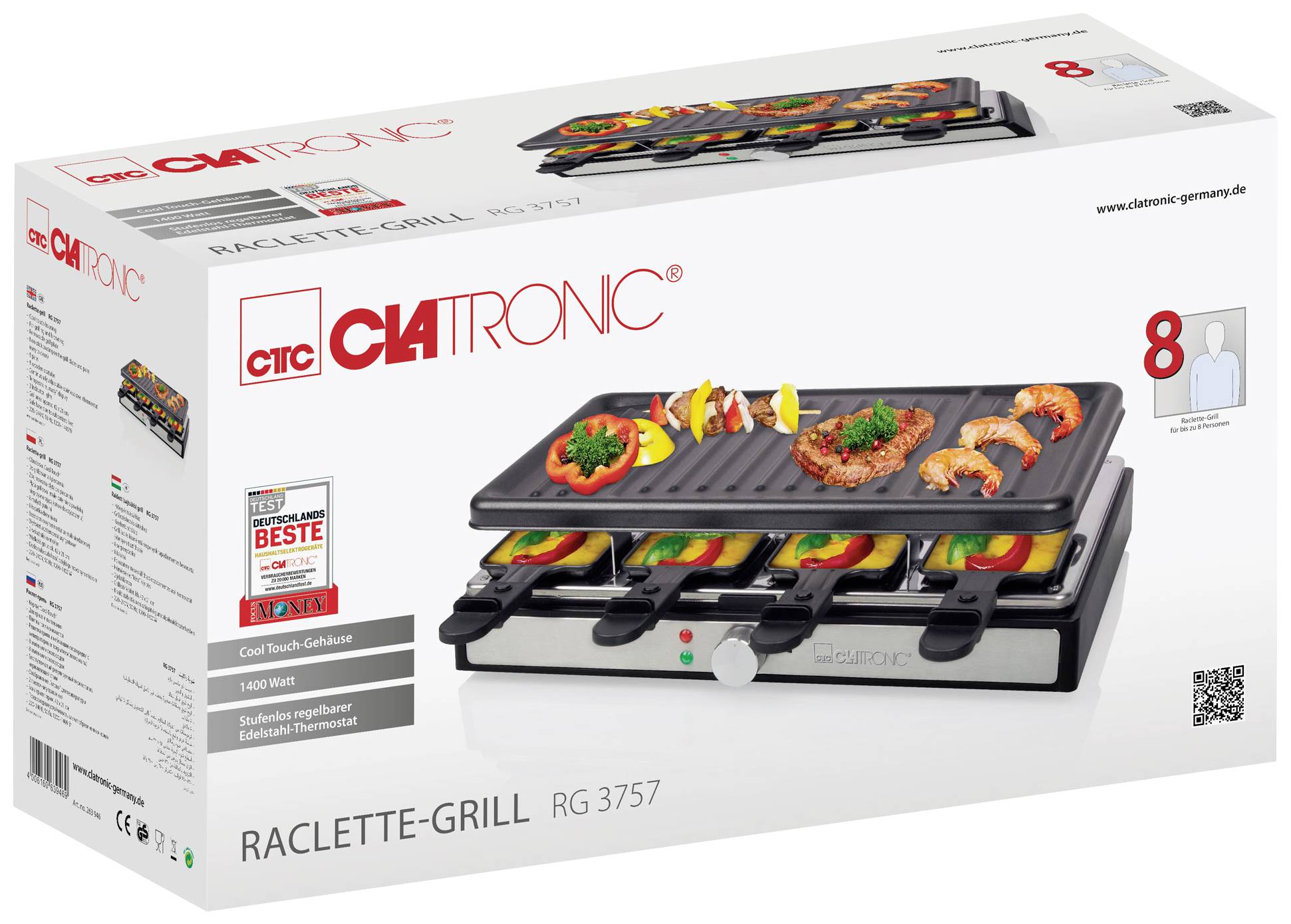 Clatronic Raclette-Grill RG 3757 schwarz, 8 Pfännchen, antihaftbeschichtet-4