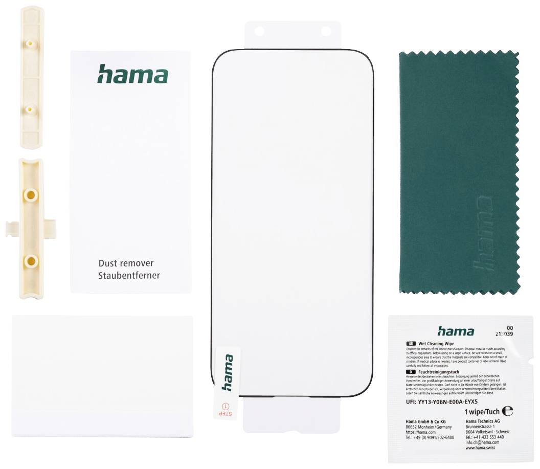 hama 00222736 Handy-Schutzglas Super Hybrid für Apple iPhone 15 Pro, Montagehilfe
