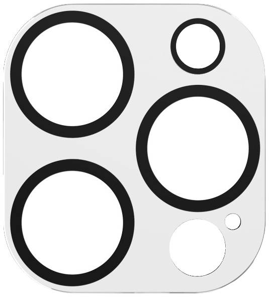 Ein Kameramodul mit mehreren Linsenausschnitten in verschiedenen Größen, angeordnet in einem rechteckigen Rahmen.