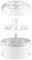 Explosionszeichnung eines weißen Kunststoffteilers mit abnehmbaren Deckel, rotierendem Mechanismus im Inneren und Basisbehälter.