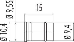 Technische Zeichnung eines Zylinders mit Maßen: Länge 15, Durchmesser 10,4 bis 9,55 links, 9,4 rechts. Linien und Bemaßungen.