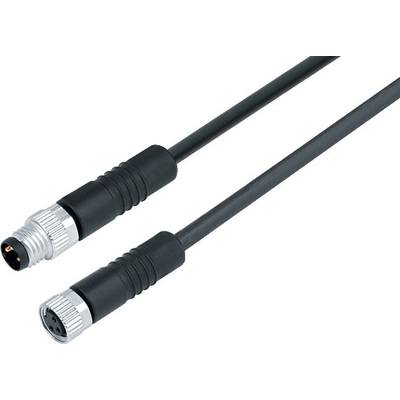 Schwarzes Kabel mit zwei Steckverbindern an den Enden, eines mit geriffeltem Metall, das andere mit einem glatten Kunststoffgehäuse.