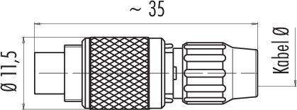 Technische Zeichnung eines Steckverbinders mit einer Länge von ca. 35 mm, Durchmesser 11,5 mm, und Kabeldurchmesserangabe.
