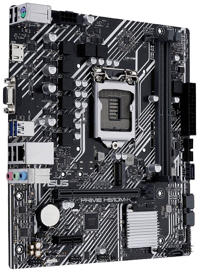Schwarzes Computer-Mainboard mit mehreren Anschlüssen und Steckplätzen für Prozessor, RAM, und erweiterbare Komponenten.