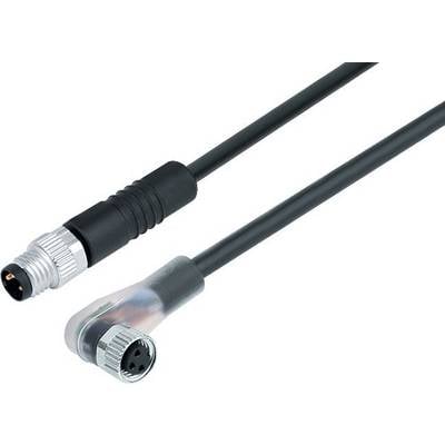 Zwei schwarze Kabel mit M12-Steckverbindern; eins gerade, eins gewinkelt. Sie sind für industrielle Anwendungen geeignet.