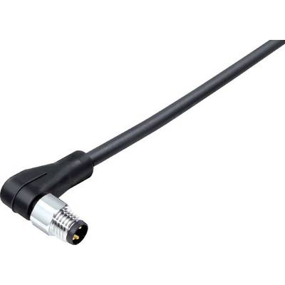 Schwarzes Kabel mit abgewinkeltem Stecker, möglicherweise für elektronische Geräte oder Maschinen geeignet.