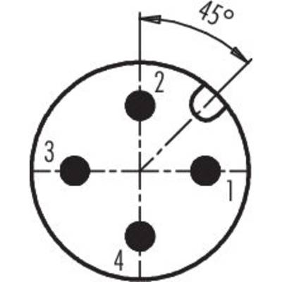 Diagramm eines Steckverbinders mit fünf Pins, nummeriert 1 bis 5. Pin 1 ist bei 45 Grad markiert.