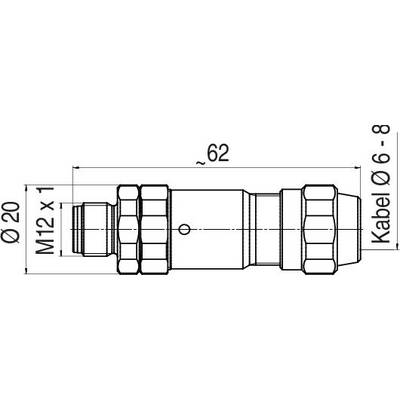 Technische Zeichnung einer Kabelverschraubung: Maße Ø20, M12x1, Länge 62 mm, für Kabeldurchmesser Ø 6-8 mm.